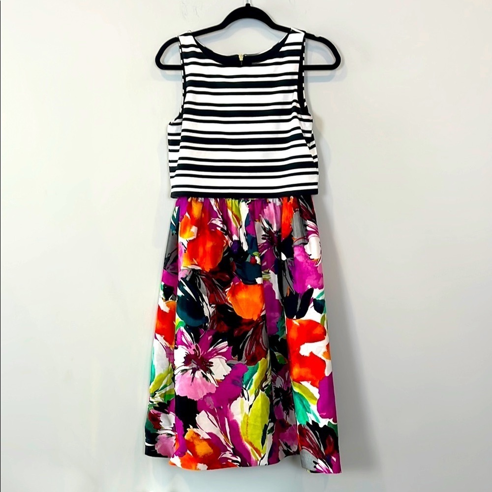 Just Taylor Floral Black White Tank Sleeveless A-Line Sundress Fit Flare Size 2